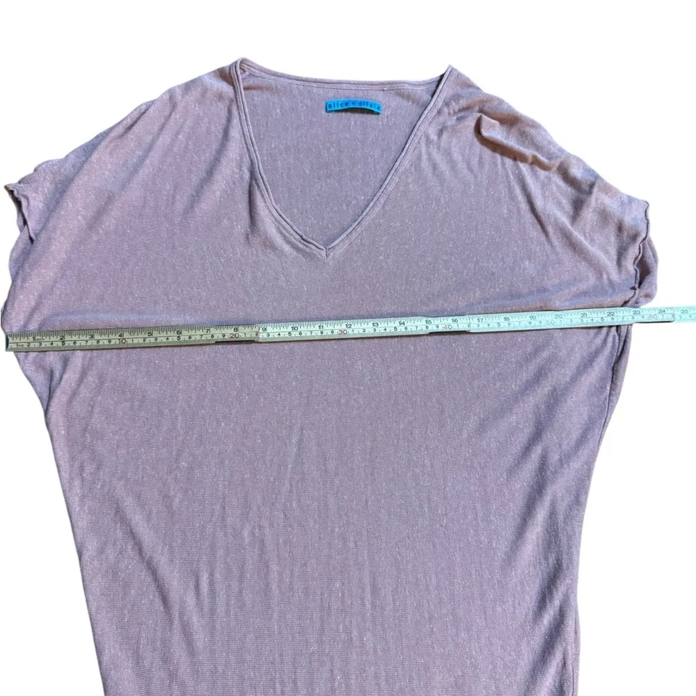 Alice + Olivia Blush Pink Oversized V-Neck Tee‎ Top Soft & Chic Linen Blend Sz L - Picture 6 of 9